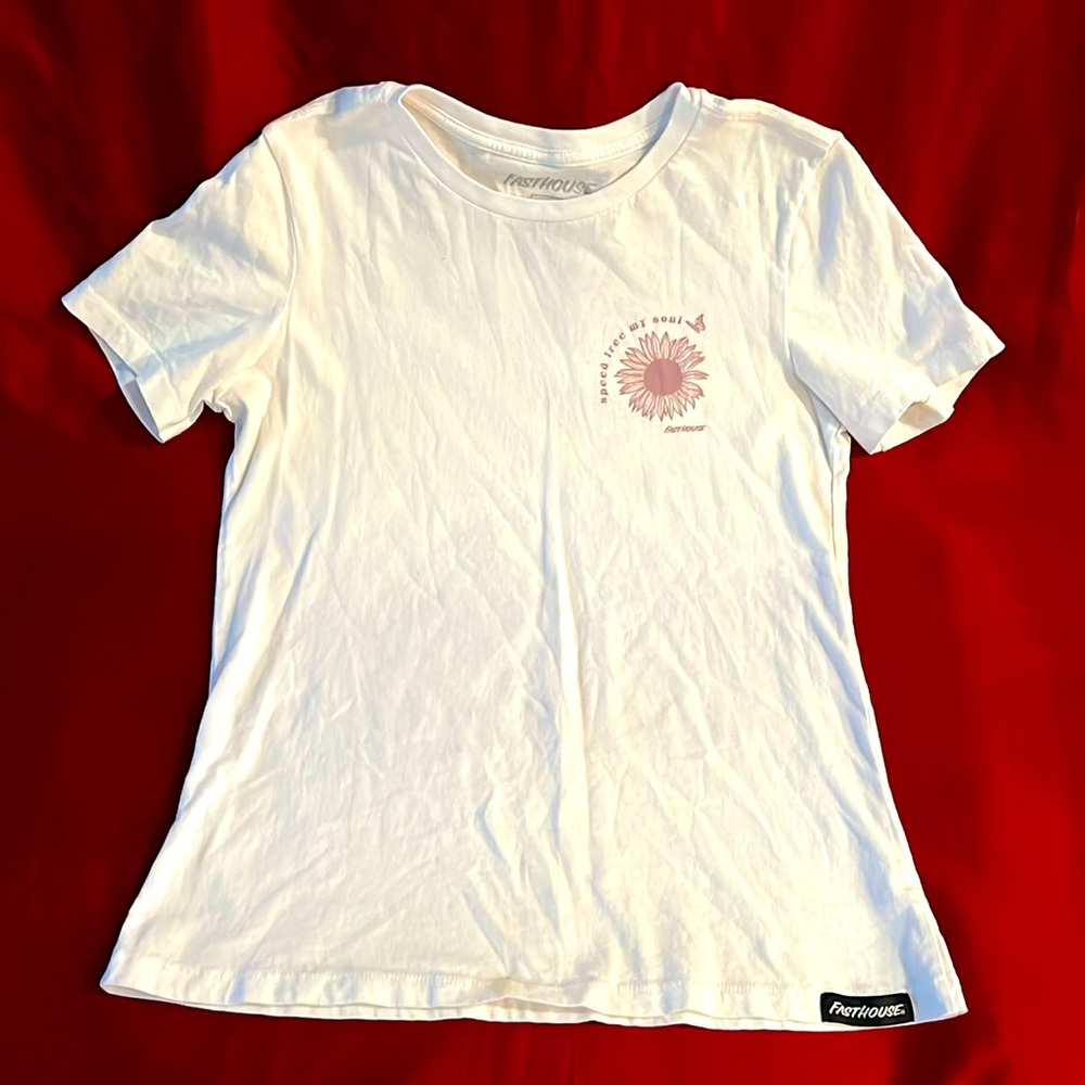 White Short Sleeve Tee with Checkerboard Pattern